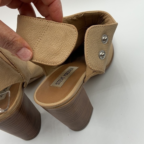 Steve Madden Nonstp Tan Leather Ankle Strap Stacked Heel Booties Size 7 - Picture 7 of 10